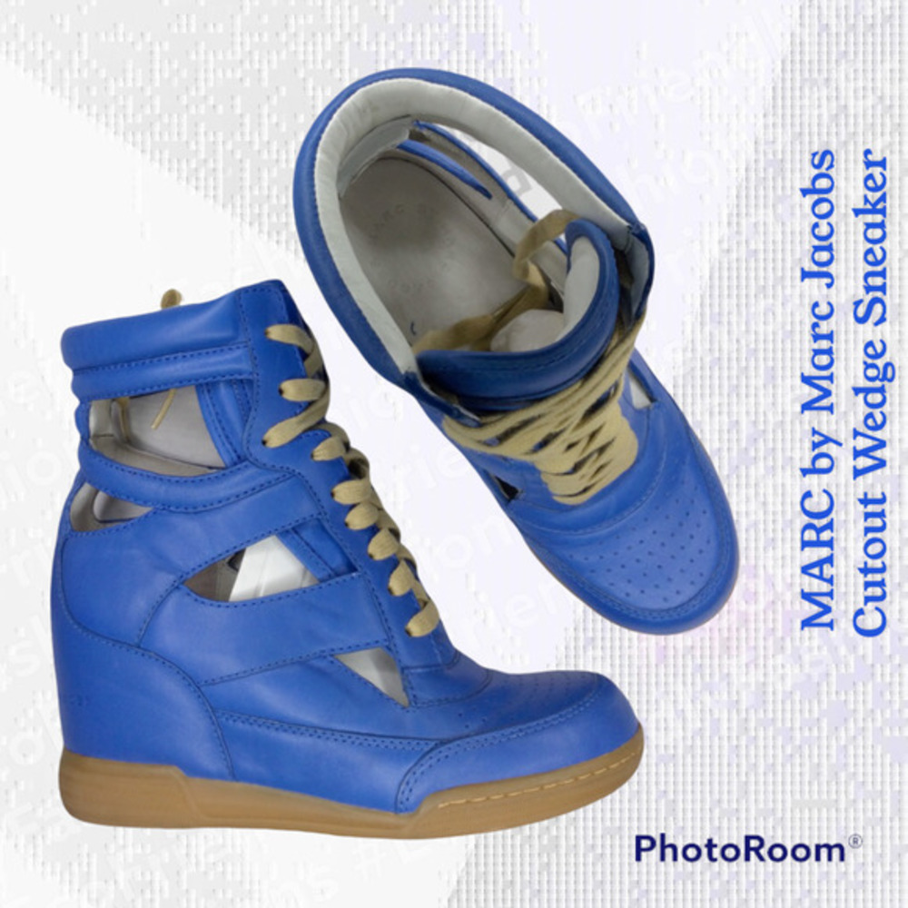 Marc By Marc Jacobs Women's Blue Cut-Out High Top Wedge Sneaker Size 36